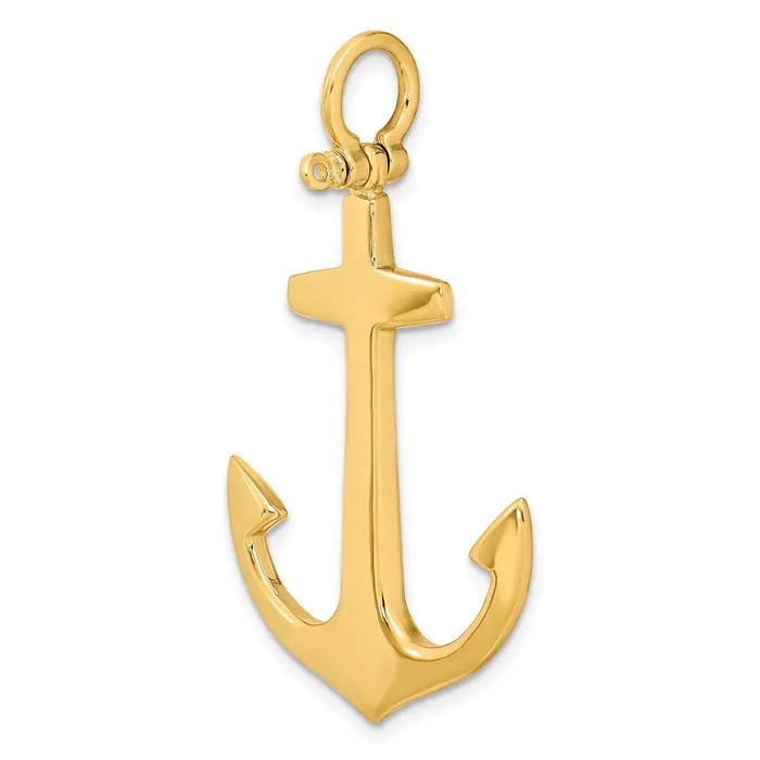 14k Yellow Gold 3D Polished Large Anchor Charm Goldia Charm Necklaces