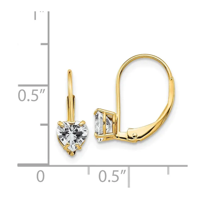 14k Yellow Gold 5mm Heart Cubic Zirconia Leverback Earrings Goldia Earrings