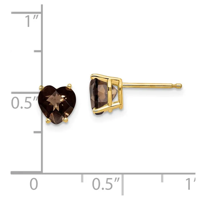 14k Yellow Gold 6mm Heart CheckerCut Smok Yellow Gold Quartz Earrings Goldia Earrings