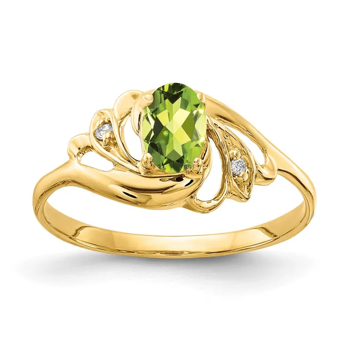 14K Yellow Gold 6x4mm Oval Peridot AA Real Diamond ring Goldiacom Rings