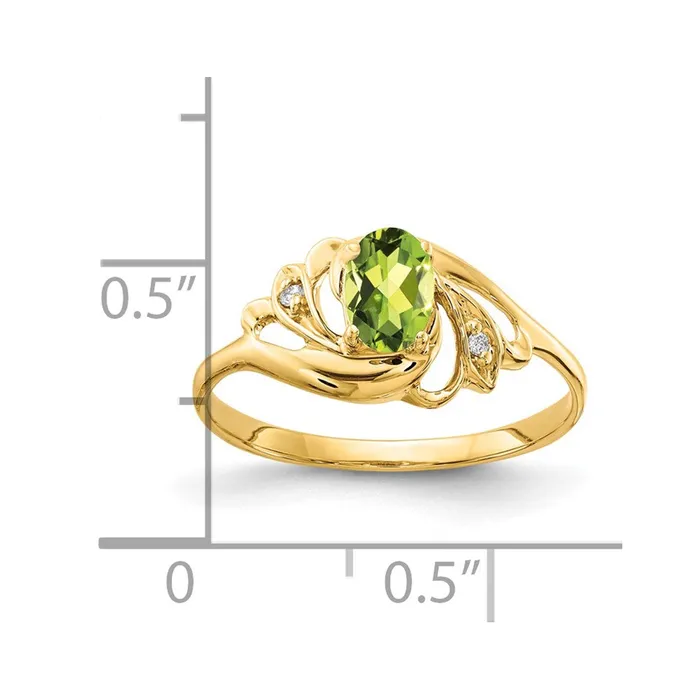 14K Yellow Gold 6x4mm Oval Peridot AA Real Diamond ring Goldiacom Rings