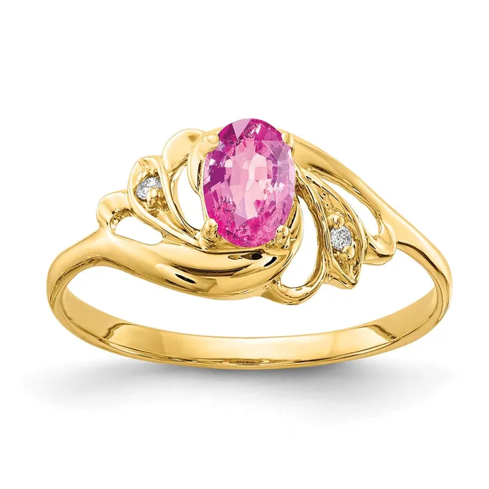 14K Yellow Gold 6x4mm Oval Pink Sapphire VS Real Diamond ring Goldiacom Rings
