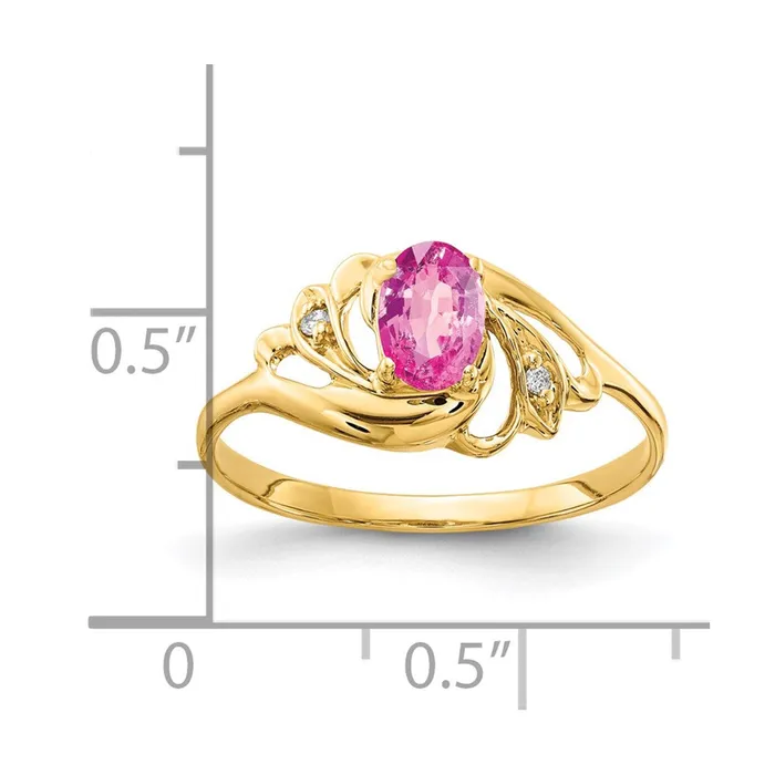14K Yellow Gold 6x4mm Oval Pink Sapphire VS Real Diamond ring Goldiacom Rings