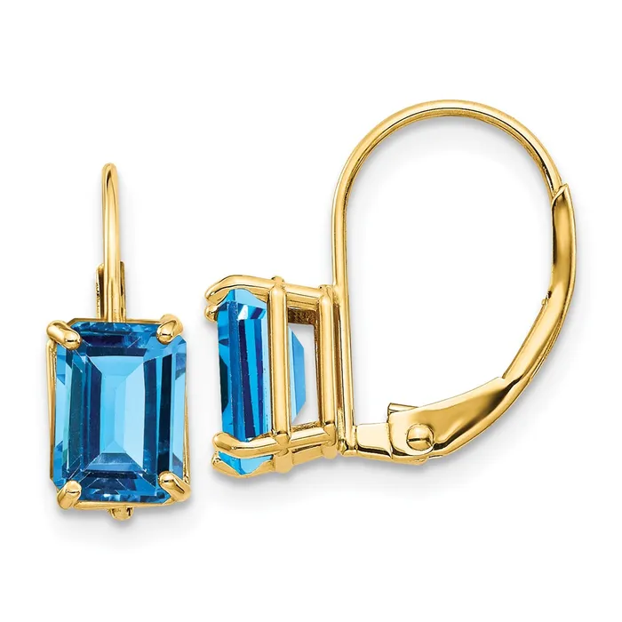 14k Yellow Gold 7x5mm Emerald Cut Blue Topaz Leverback Earrings Goldia Earrings 14k Yellow Gold 7x5mm Emerald Cut Blue Topaz Leverback Earrings Goldia Earrings