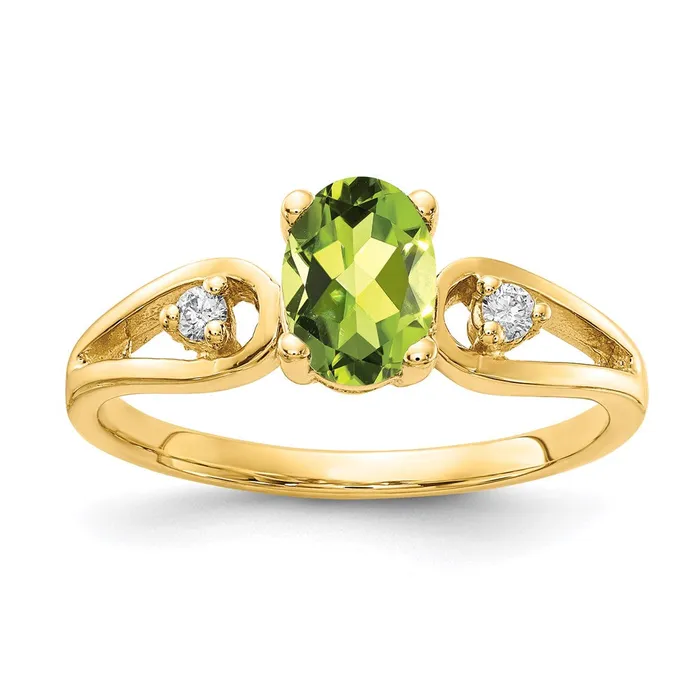 14K Yellow Gold 7x5mm Oval Peridot Checker A Real Diamond ring Goldia Rings