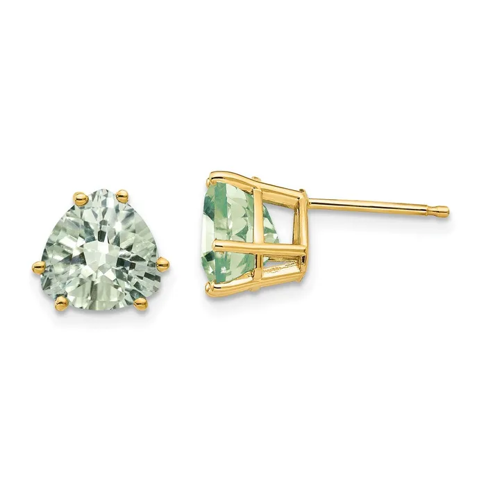 14k Yellow Gold 8mm Trillion CheckerCut Green Quartz Earrings Goldia Earrings 14k Yellow Gold 8mm Trillion CheckerCut Green Quartz Earrings Goldia Earrings