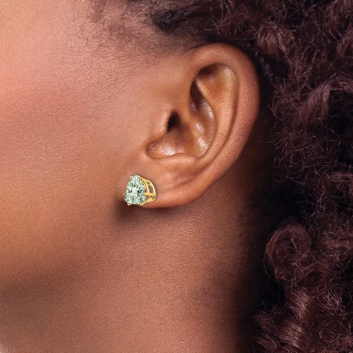 14k Yellow Gold 8mm Trillion CheckerCut Green Quartz Earrings Goldia Earrings