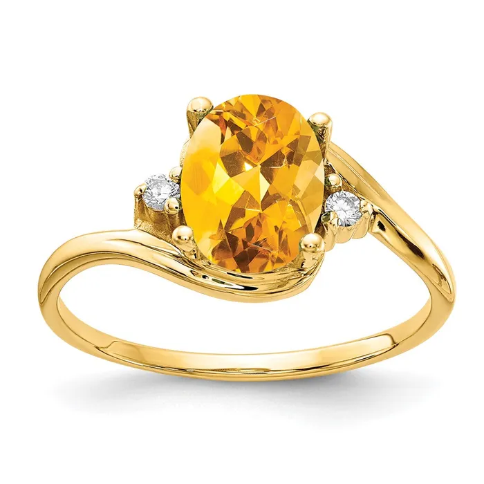 14K Yellow Gold 8x6mm Oval Citrine Checker VS Real Diamond ring goldiaca Rings