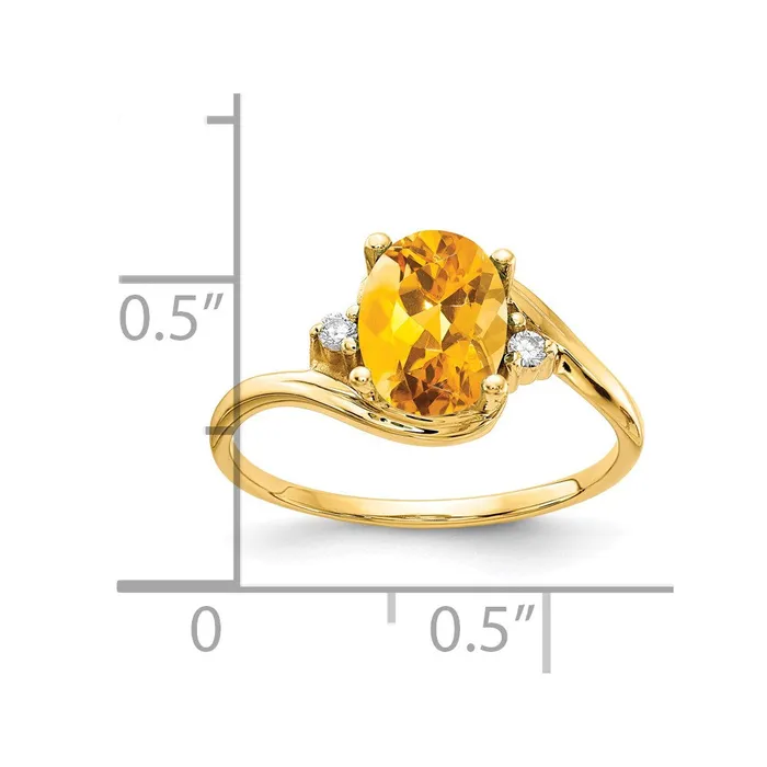 14K Yellow Gold 8x6mm Oval Citrine Checker VS Real Diamond ring goldiaca Rings