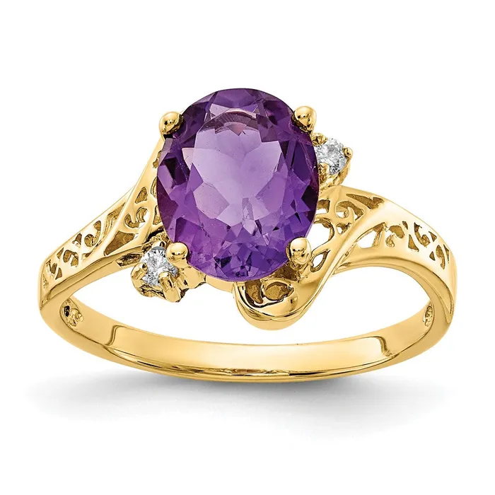 14K Yellow Gold 9x7mm Oval Amethyst A Real Diamond ring Goldiacom Rings