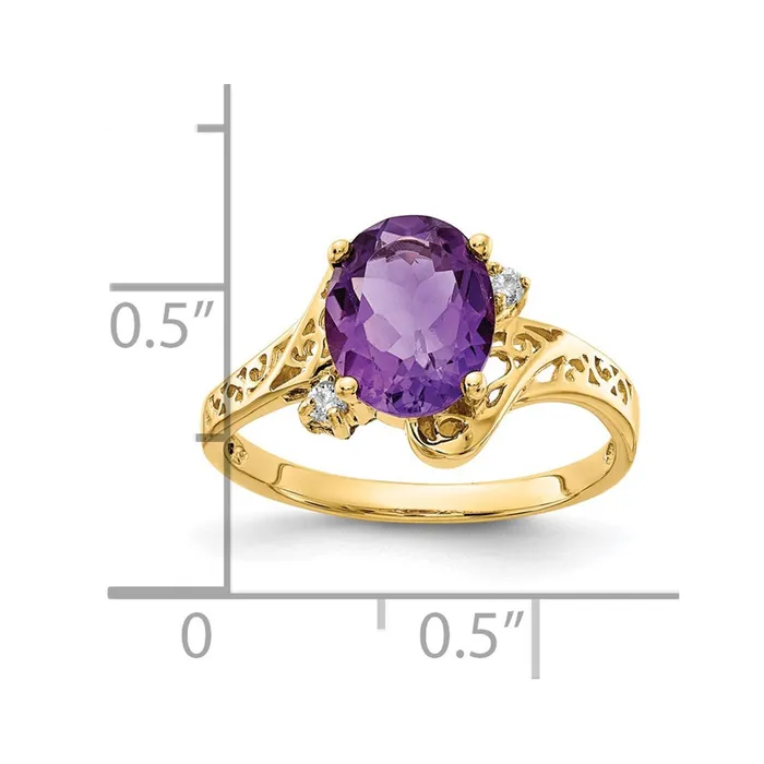 14K Yellow Gold 9x7mm Oval Amethyst A Real Diamond ring Goldiacom Rings