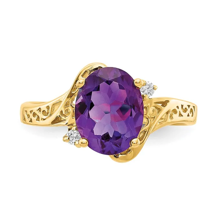 14K Yellow Gold 9x7mm Oval Amethyst A Real Diamond ring Goldiacom Rings