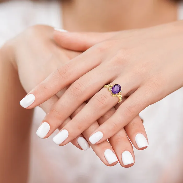 14K Yellow Gold 9x7mm Oval Amethyst A Real Diamond ring Goldiacom Rings