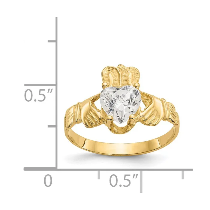 14K Yellow Gold April CZ Birthstone Claddagh Ring Goldia Rings