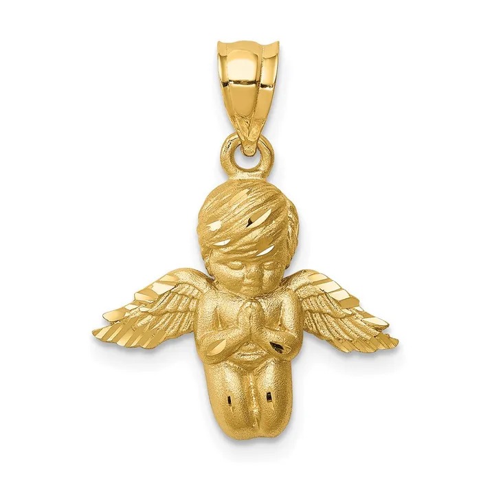14k Yellow Gold Brushed Diamondcut Angel Pendant Goldia Necklaces
