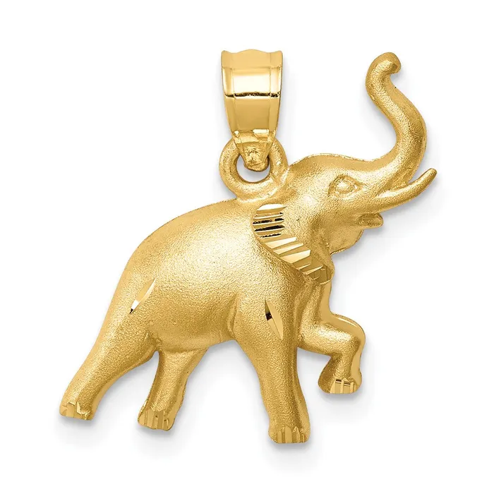 14k Yellow Gold Brushed Diamondcut Elephant Pendant Goldia Necklaces