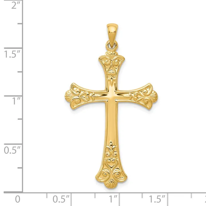 14k Yellow Gold Fleur De Lis Cross Pendant Goldia Necklaces