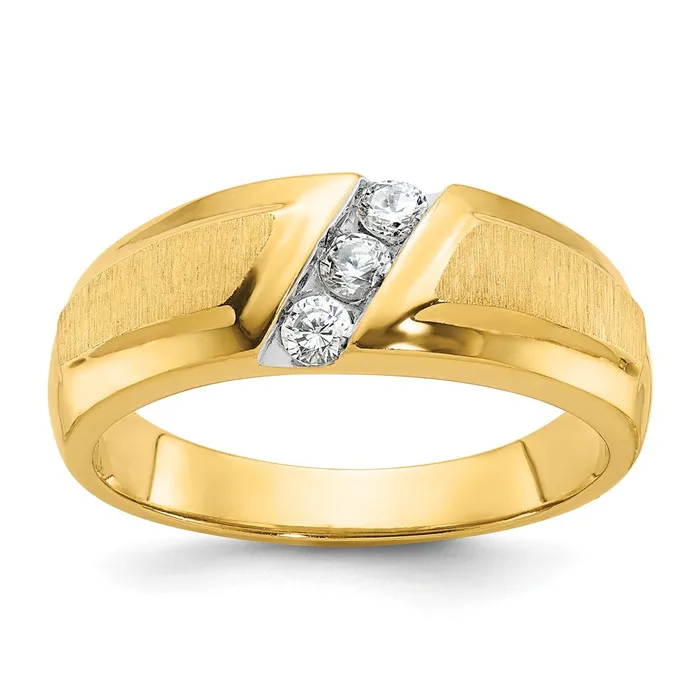 14k Yellow Gold Mens Polished and Satin Diamond Ring Mounting Goldia Rings