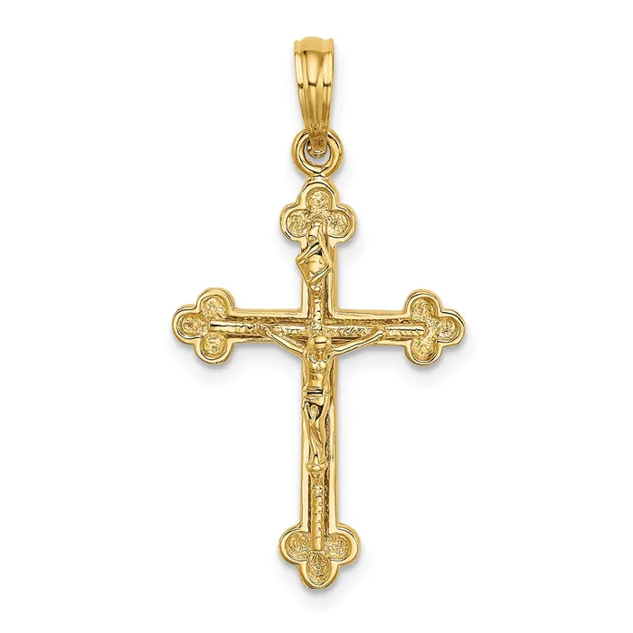 14k Yellow Gold Narrow Budded Crucifix Charm Goldia Charm Necklaces