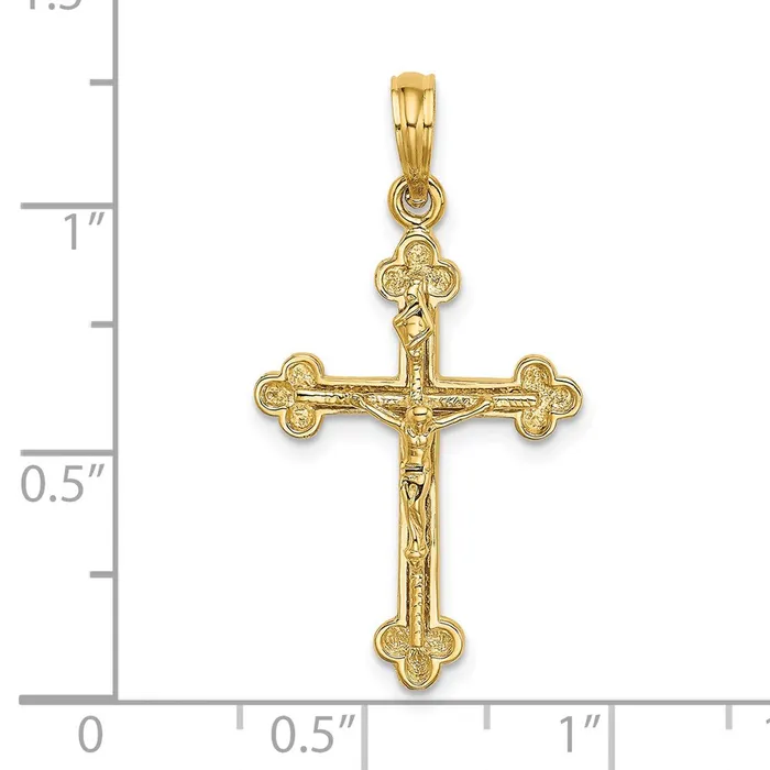 14k Yellow Gold Narrow Budded Crucifix Charm Goldia Charm Necklaces