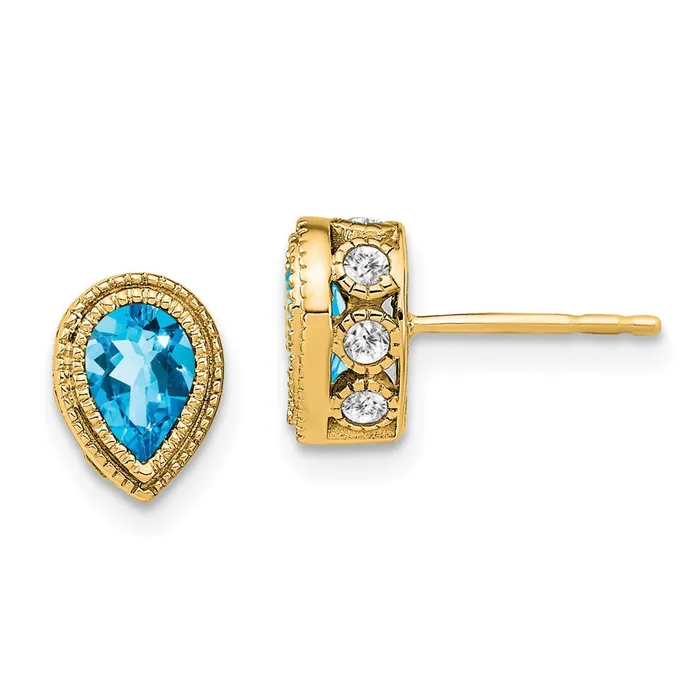 14k Yellow Gold Pear Blue Topaz and Real Diamond Earrings Goldia Earrings 14k Yellow Gold Pear Blue Topaz and Real Diamond Earrings Goldia Earrings