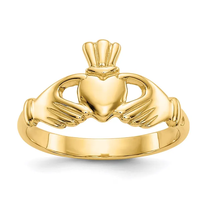 14K Yellow Gold Polished Claddagh Ring Goldia Rings
