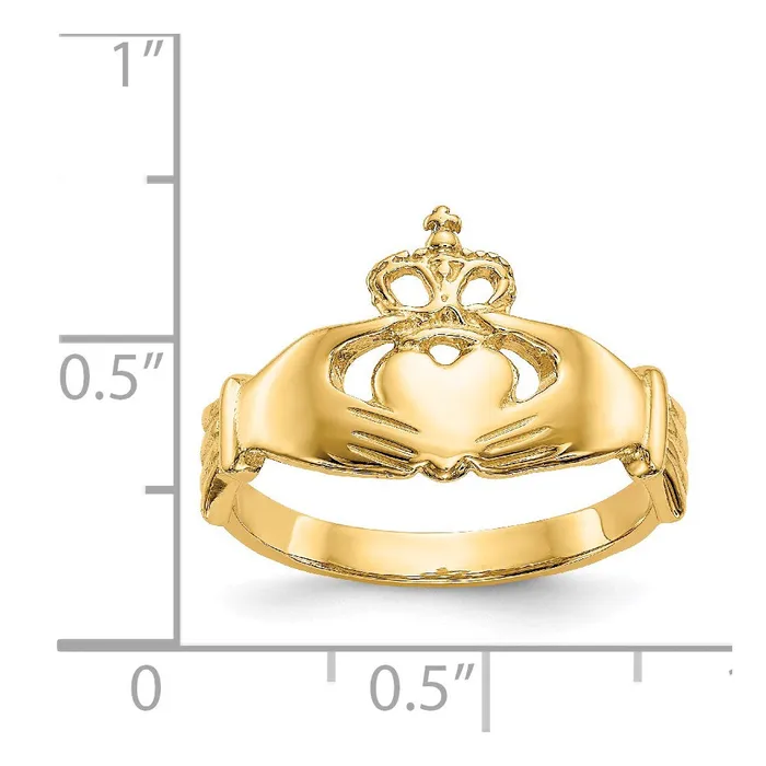 14K Yellow Gold Polished Claddagh Ring Goldia Rings