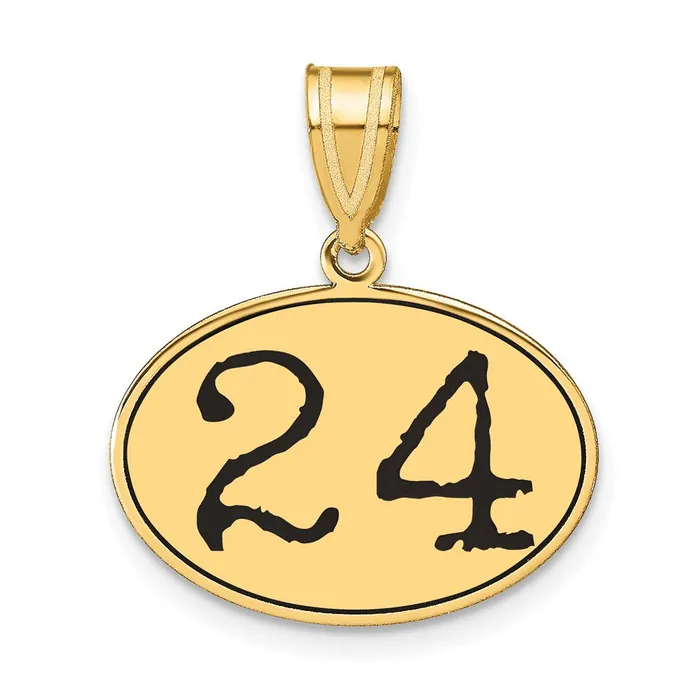 14k Yellow Gold Polished Number 24 Black Enamel Oval Pendant Goldia Necklaces