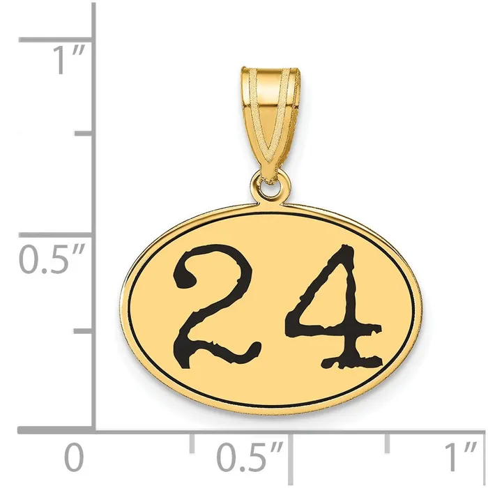 14k Yellow Gold Polished Number 24 Black Enamel Oval Pendant Goldia Necklaces