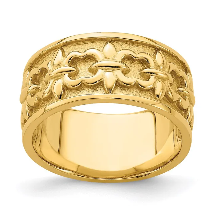 14K Yellow Gold Polished Satin FleurDeLis Band Ring Goldia Rings