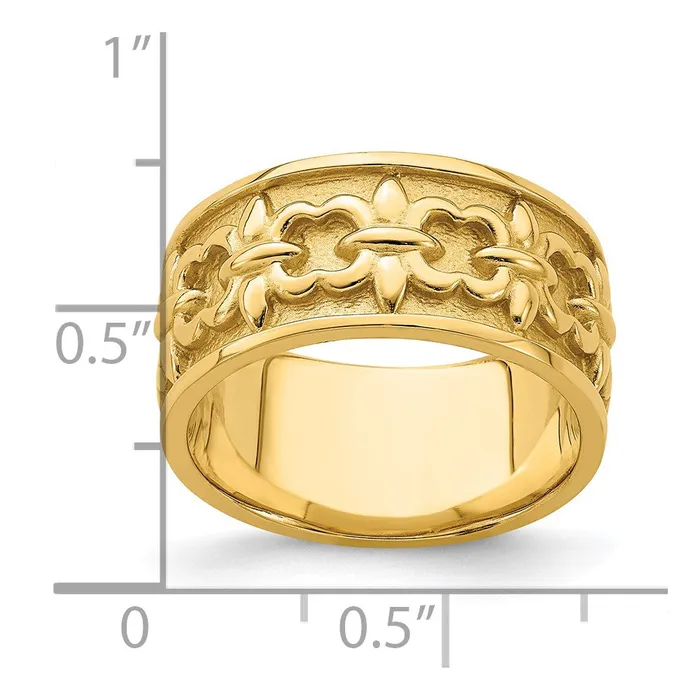14K Yellow Gold Polished Satin FleurDeLis Band Ring Goldia Rings