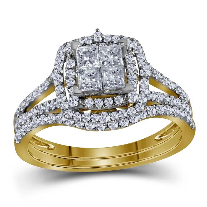 14k Yellow Gold Princess Diamond Halo Bridal Wedding Ring Set 1 Cttw gndatlanta Rings