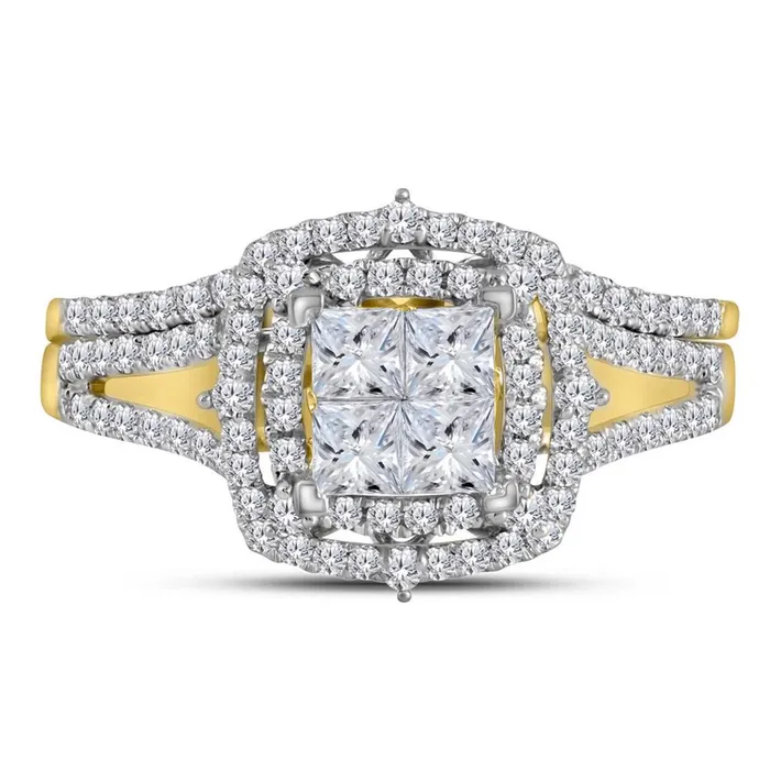 14k Yellow Gold Princess Diamond Halo Bridal Wedding Ring Set 1 Cttw gndatlanta Rings