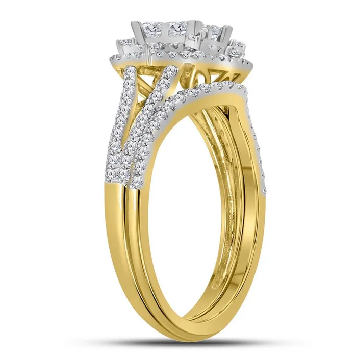 14k Yellow Gold Princess Diamond Halo Bridal Wedding Ring Set 1 Cttw gndatlanta Rings