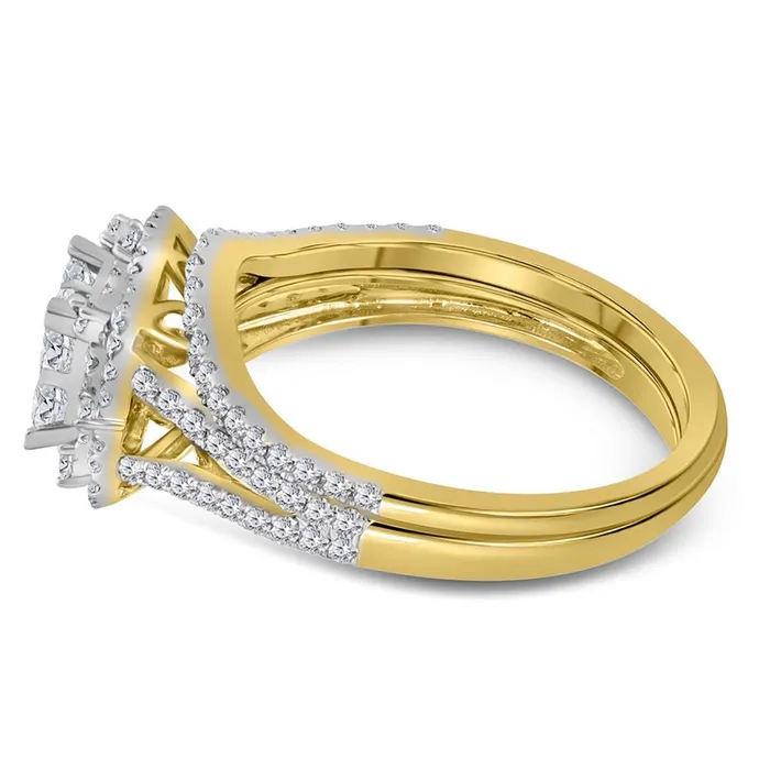 14k Yellow Gold Princess Diamond Halo Bridal Wedding Ring Set 1 Cttw gndatlanta Rings
