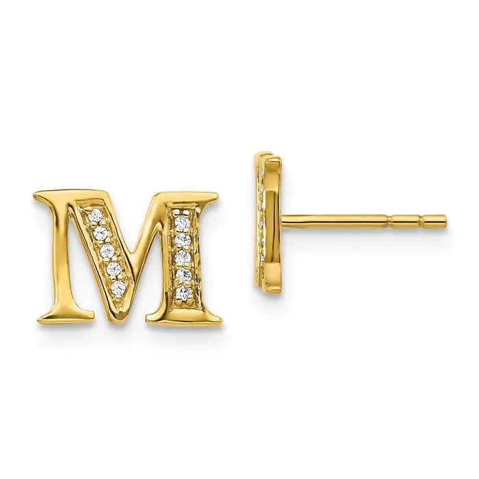 14k Yellow Gold Real Diamond Initial M Earrings Goldia Earrings