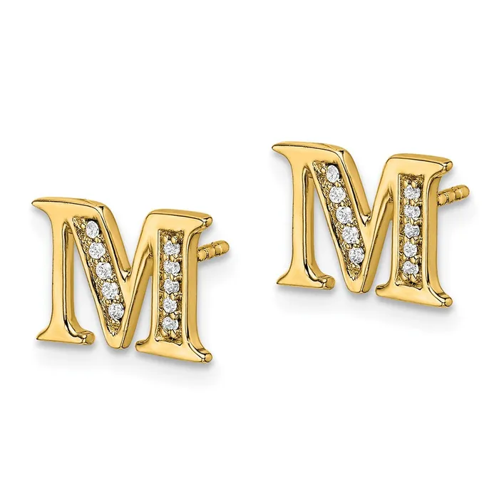14k Yellow Gold Real Diamond Initial M Earrings Goldia Earrings