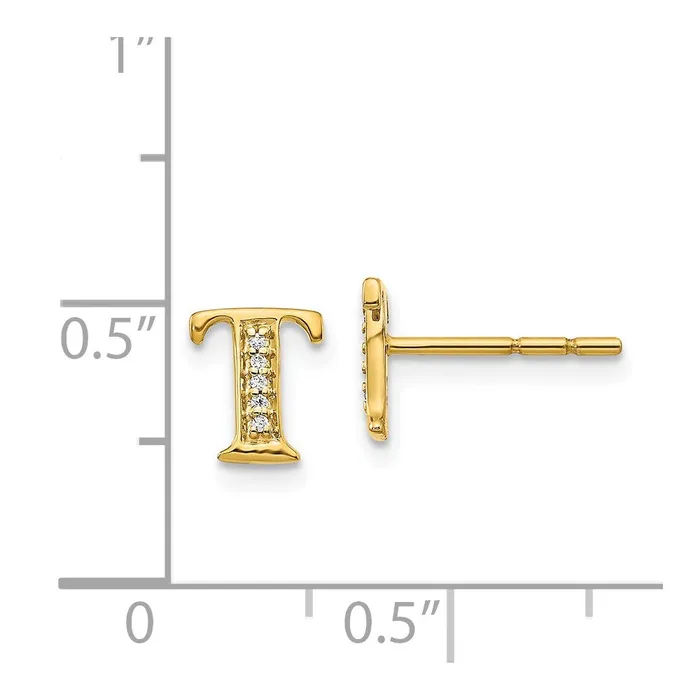 14k Yellow Gold Real Diamond Initial T Earrings Goldia Earrings