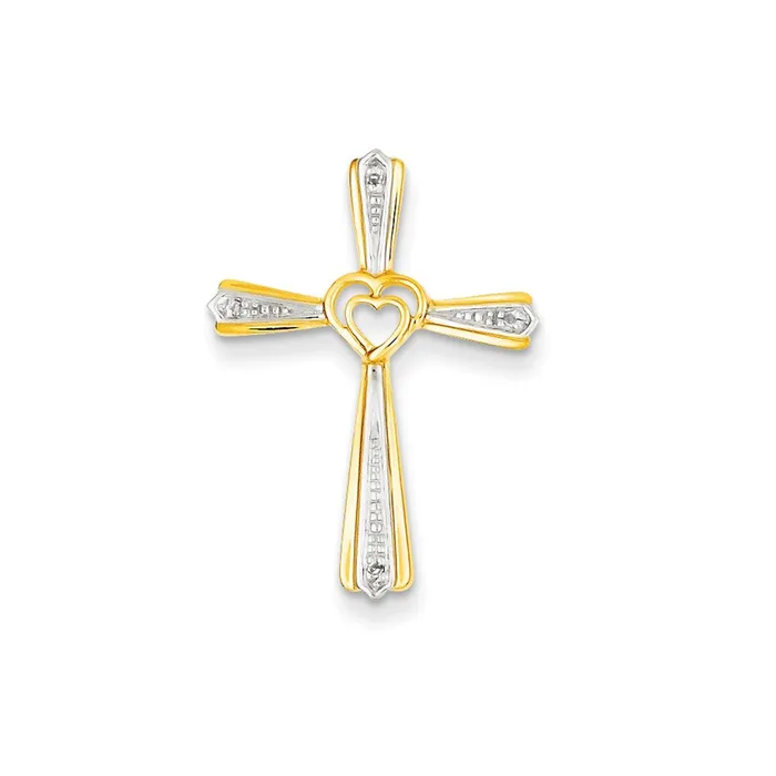 14K Yellow Gold Rhodium Real Diamond Cross Pendant Goldia Necklaces