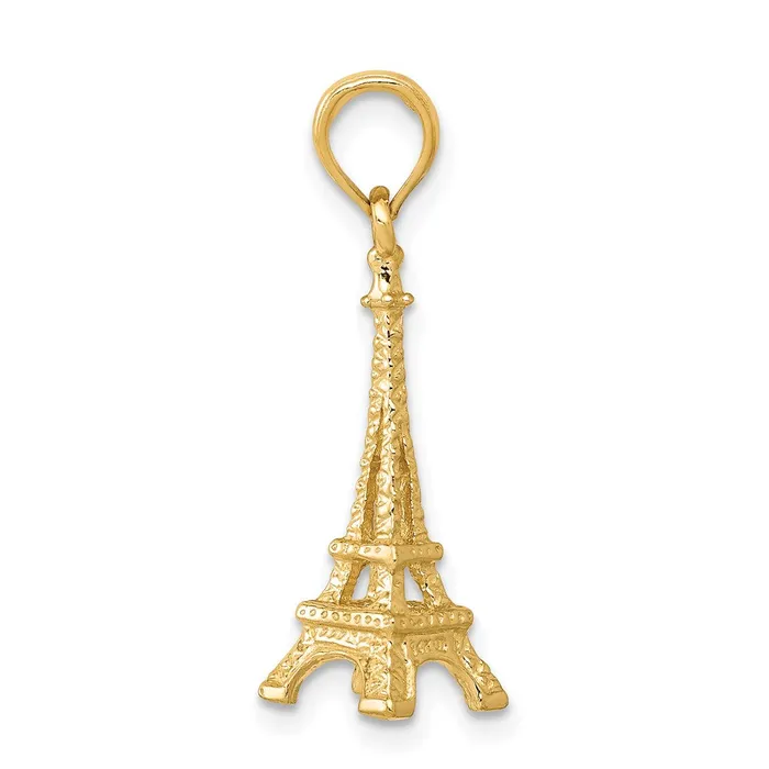 14k Yellow Gold Solid Polished 3D Eiffel Tower Charm Goldia Charm Necklaces