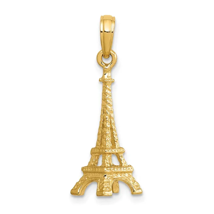 14k Yellow Gold Solid Polished 3D Eiffel Tower Charm Goldia Charm Necklaces