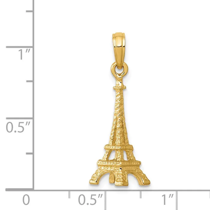 14k Yellow Gold Solid Polished 3D Eiffel Tower Charm Goldia Charm Necklaces