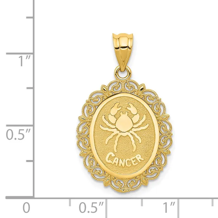 14k Yellow Gold Solid Satin Polished Cancer Zodiac Oval Pendant Goldia Necklaces