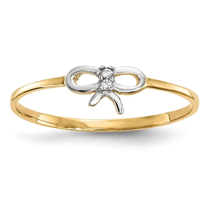 14k Yellow Gold wRhodium CZ Bow Ring Goldia Rings