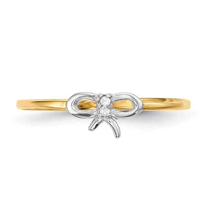 14k Yellow Gold wRhodium CZ Bow Ring Goldia Rings