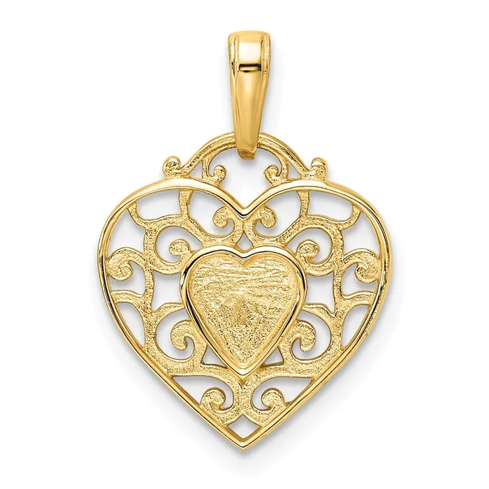 14k Yellow Rhodium Gold and White Rhodium Diamondcut Filigree Heart Pendant Goldia Necklaces