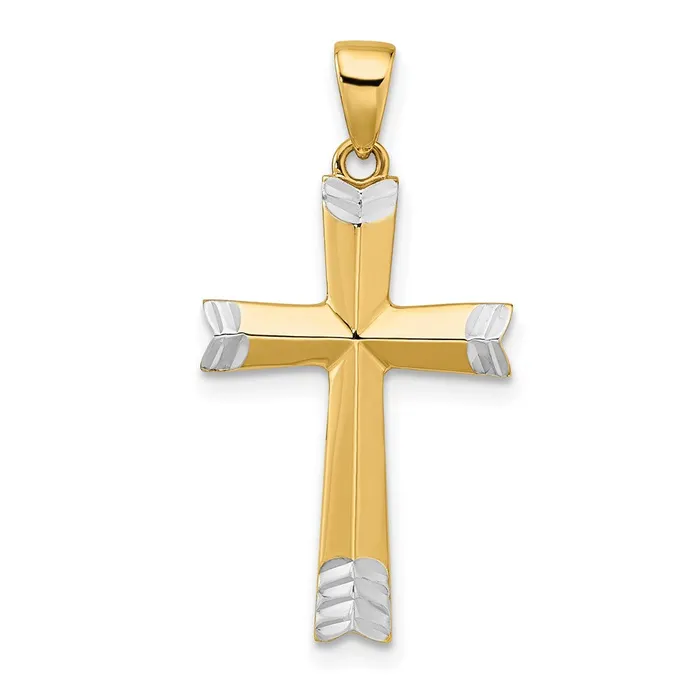 14k Yellow Rhodium Gold and White Rhodium Polished DC Cross Pendant Goldia Necklaces