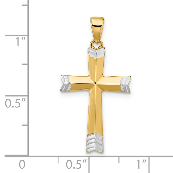 14k Yellow Rhodium Gold and White Rhodium Polished DC Cross Pendant Goldia Necklaces