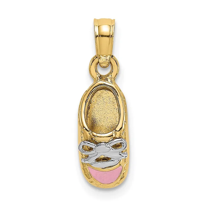 14k Yellow Rhodium Gold Rhodium 3D Pink Enamel Baby Shoe Charm Goldia Charm Necklaces 14k Yellow Rhodium Gold Rhodium 3D Pink Enamel Baby Shoe Charm Goldia Charm Necklaces