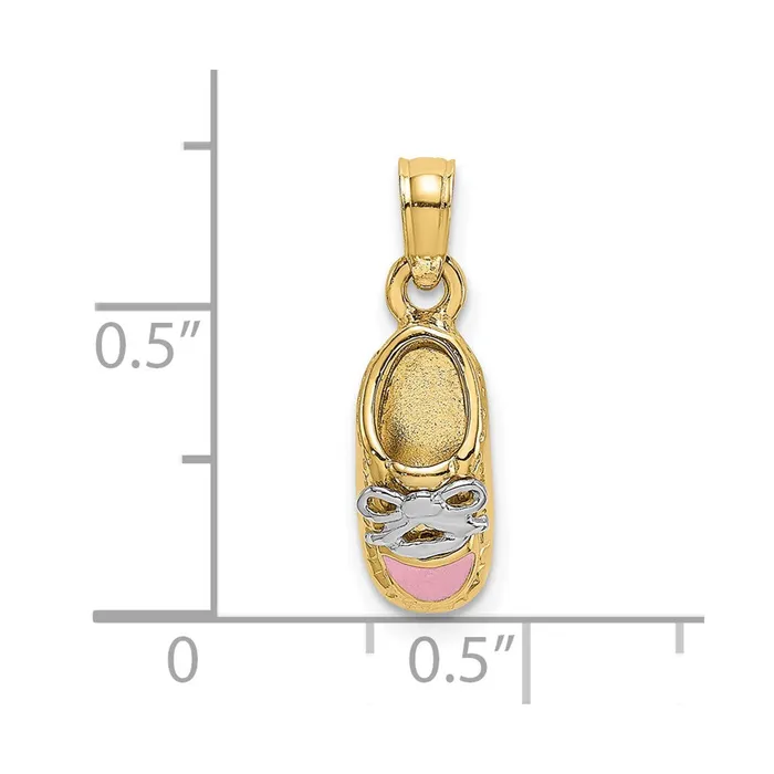 14k Yellow Rhodium Gold Rhodium 3D Pink Enamel Baby Shoe Charm Goldia Charm Necklaces